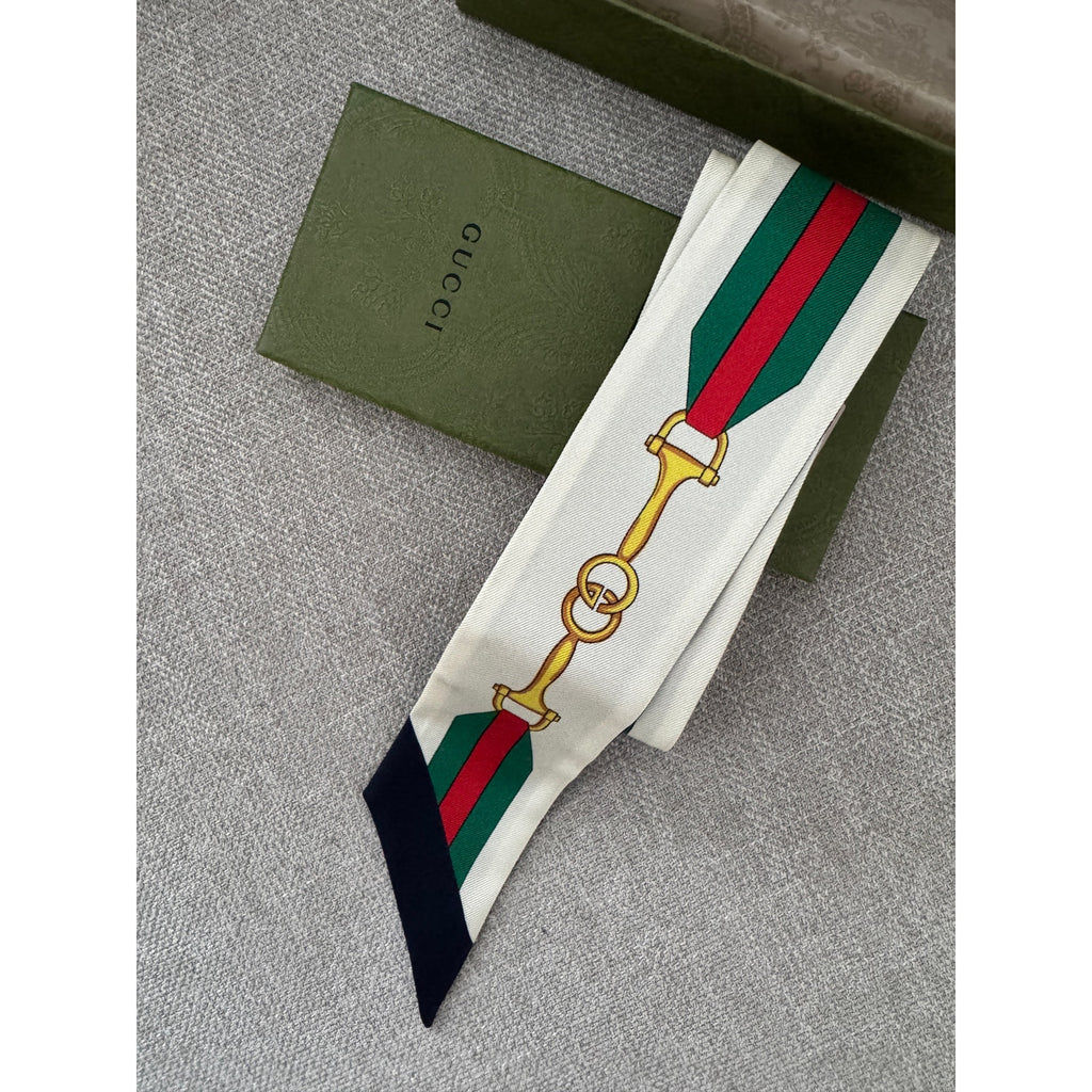 GUCCI Gg Horsebit Skinny Twill Scarf BNIB