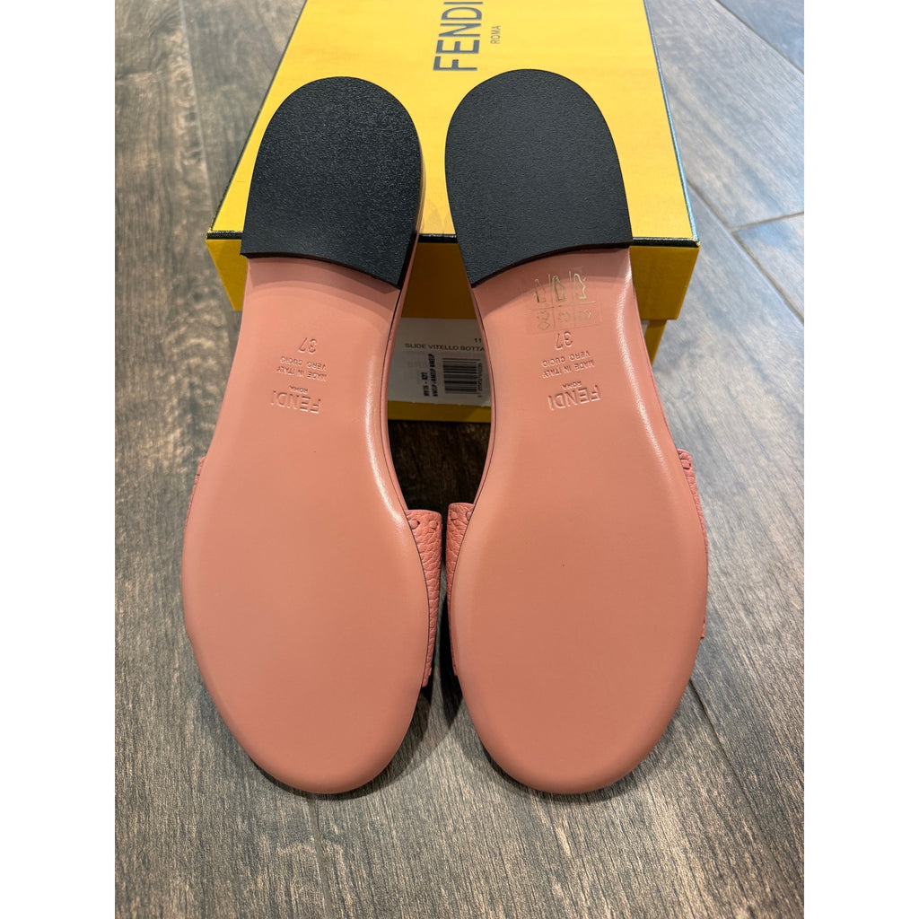 Fendi Women's FF Baguette Leather Selleria Slides BNIB Color is Makeup Size 37