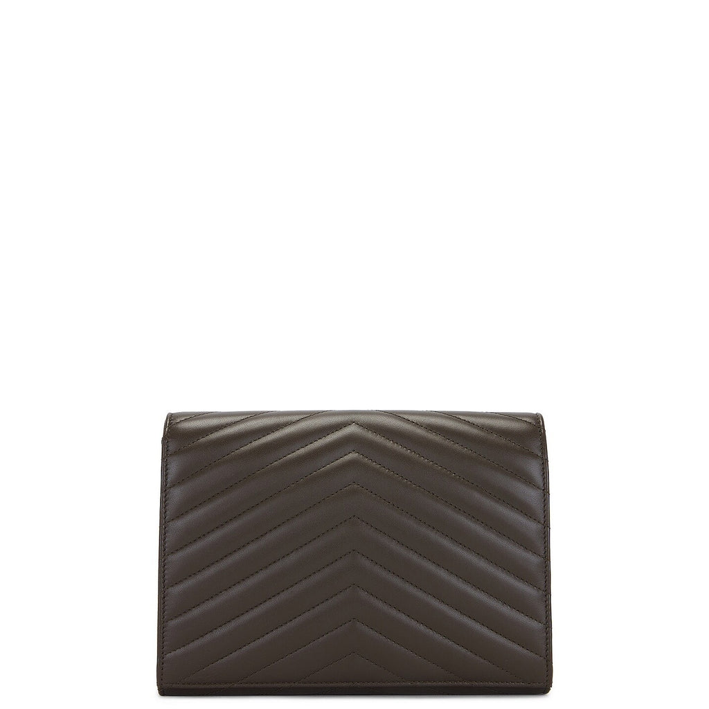 Saint Laurent Cassandre Chevron Flap Pouch Clutch Dark Musk NWT