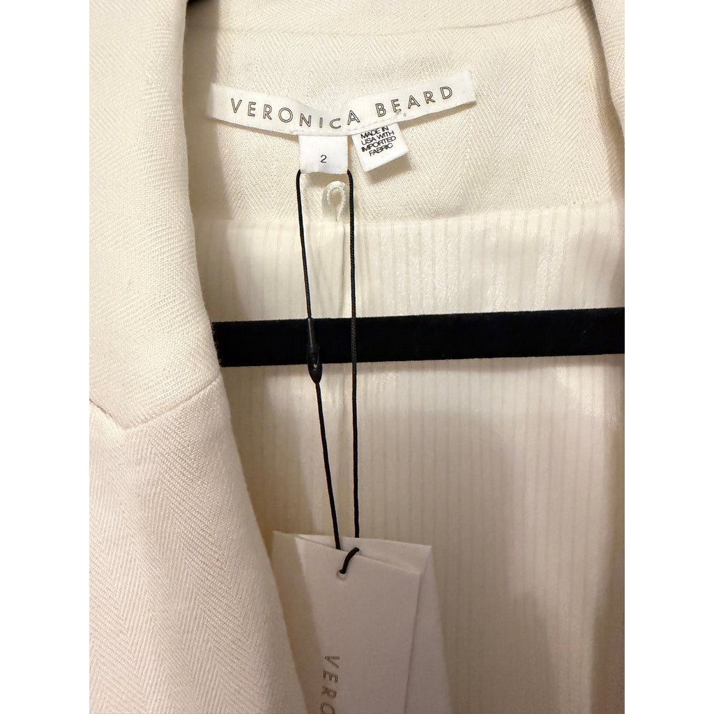 Veronica Beard Ivory Linen Double-Breasted Blazer Jacket Size 2 NWT Silver Crest Buttons