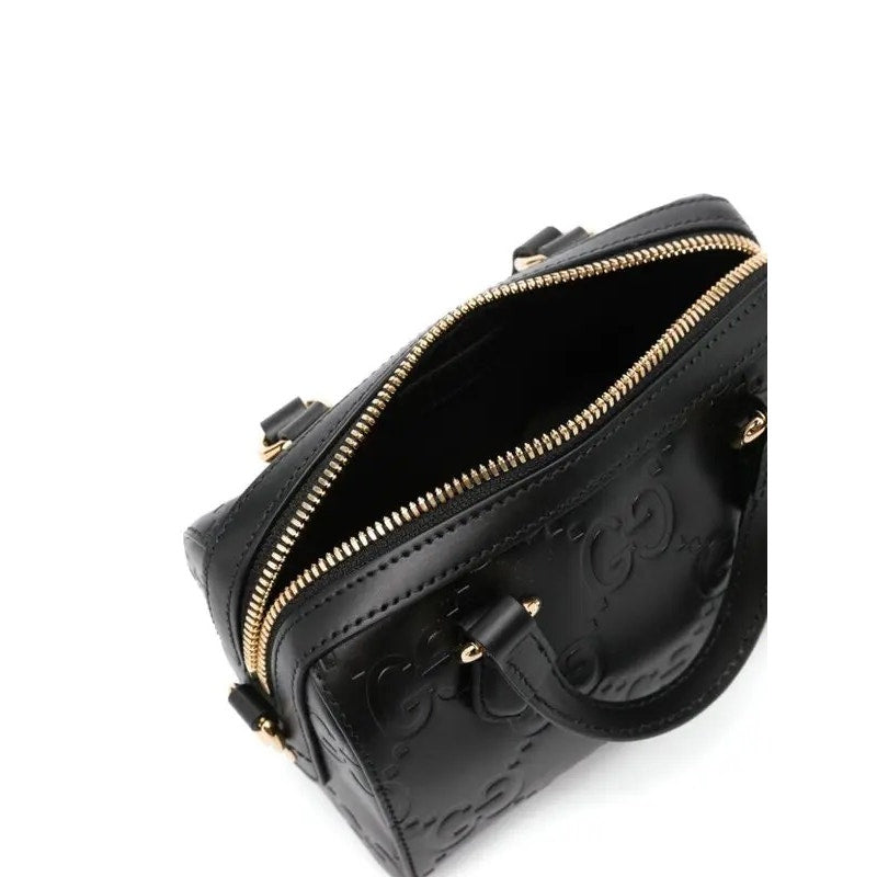 Gucci GG Super Black Mini Tote Bag Black Debossed GG Leather Crossbody NWT