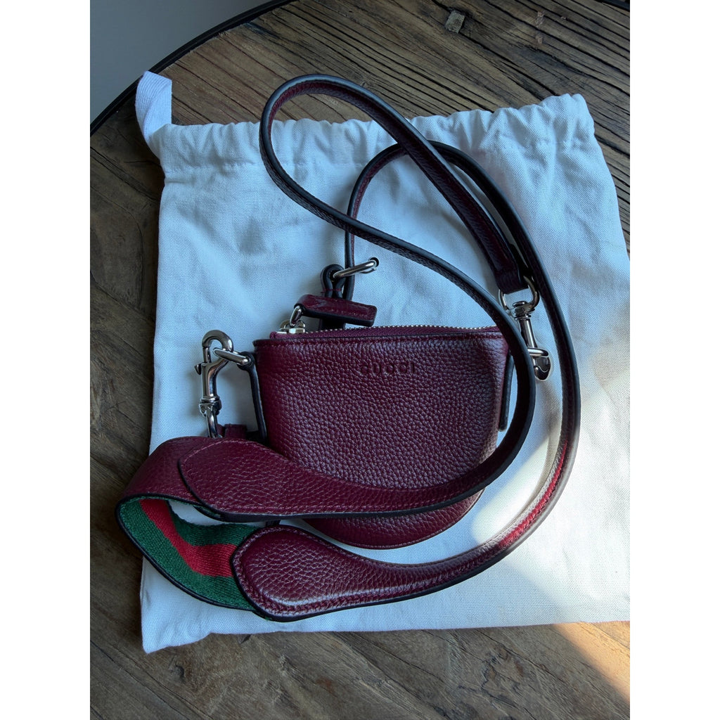 Gucci Nano B Bag Rosso Ancora Red Grainy Leather Crossbody with Web Strap NWT