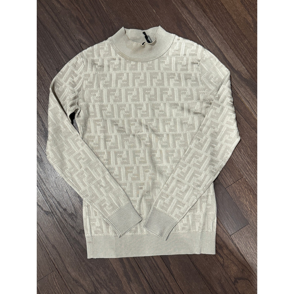 Fendi Dove Gray FF Motif Knit Sweater Size 36 IT NWT