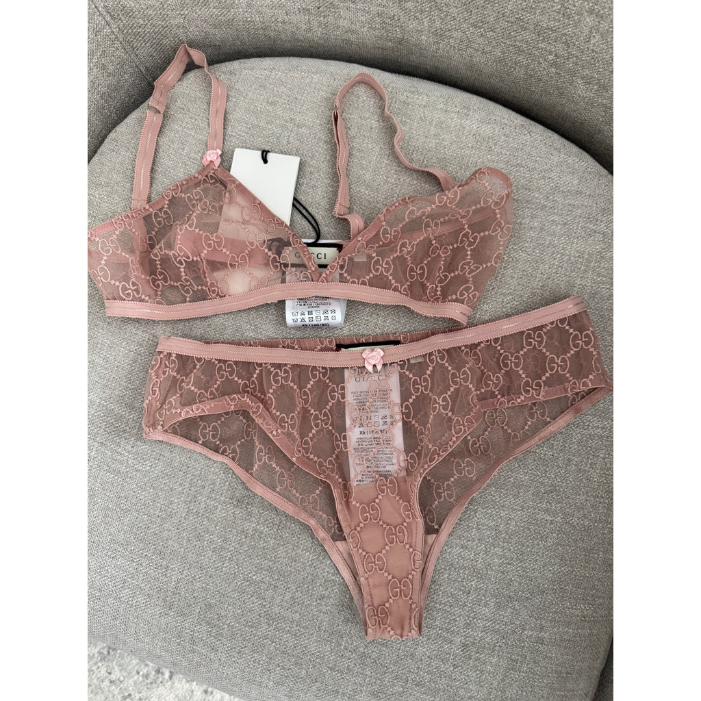 GG All Over Embroidered Tulle Lingerie Set size  XS