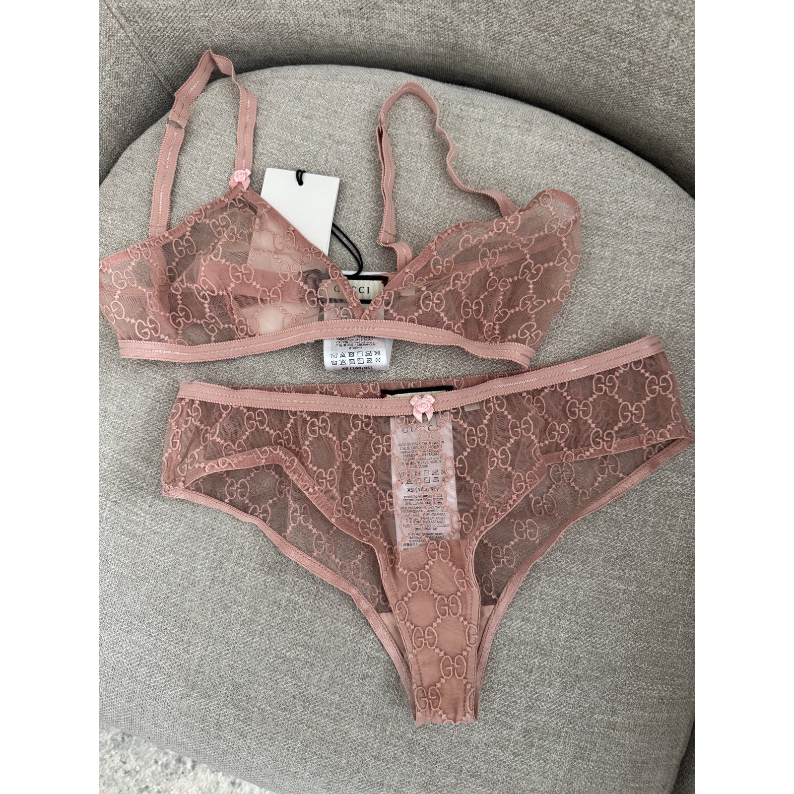 GG All Over Embroidered Tulle Lingerie Set size  XS