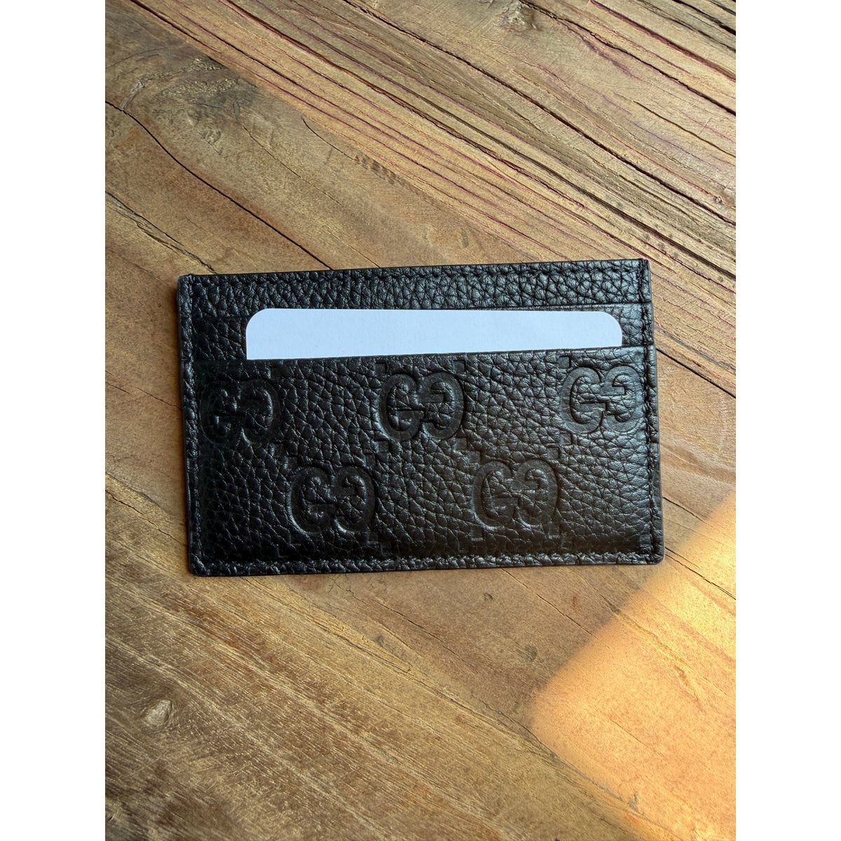 Gucci Imprint Black Embossed GG Grainy Leather Card Case Wallet Brand New