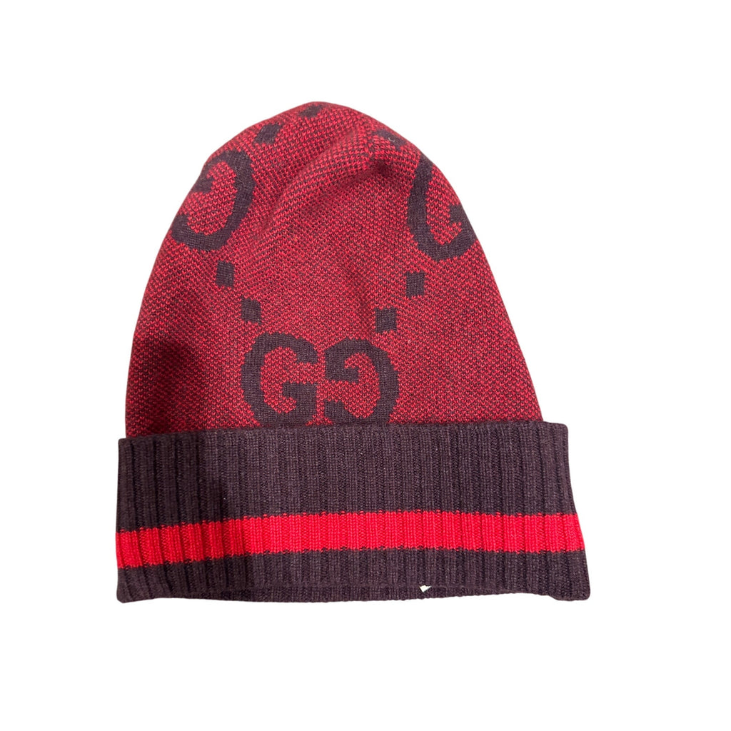 Gucci Red Cashmere GG Beanie Hat NWT Size M | Designer Logo Winter Cap