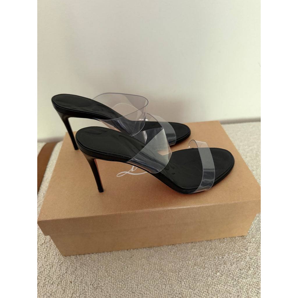 Christian Louboutin Just Loubi Nothing 85 Pvc Women Mules Black NWT 36.5