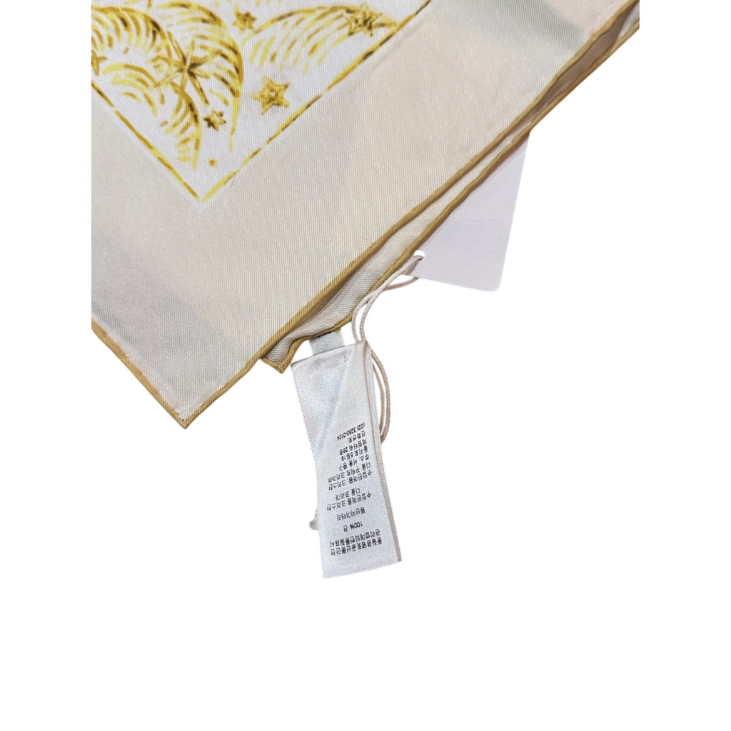 Christian Dior Astral 70 White and Gold-Tone Silk Square Scarf Twill NWT