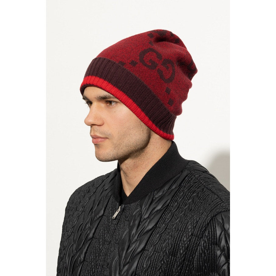 Gucci Red Cashmere GG Beanie Hat NWT Size M | Designer Logo Winter Cap